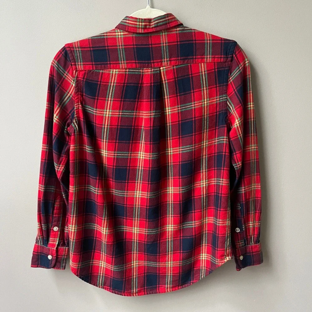 Ralph Lauren Flannel Shirt Boys Size 10/12 Red Plaid 100% Cotton Preppy Classic